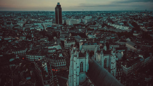 High angle view of buildings in city