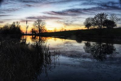 Scenic view of lake against sky during sunset