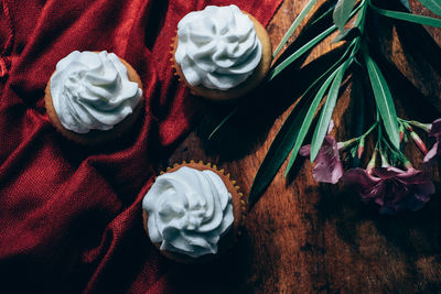 High angle view of roses on table