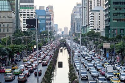 High angle view of cars on city street