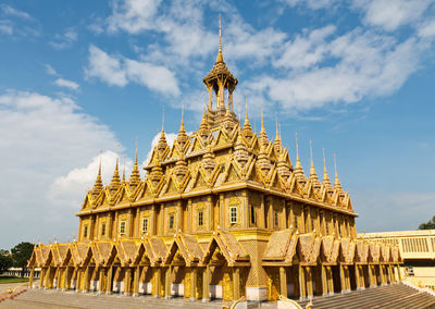 Low angle view of temple building against sky