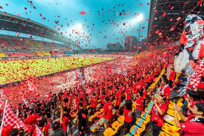 People celebration of soccer game winning