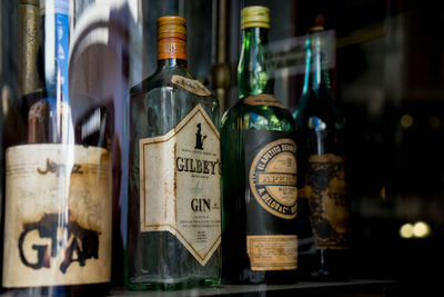 Close-up of beer bottles