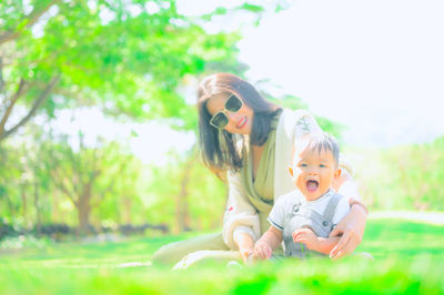 Portrait of mother and son