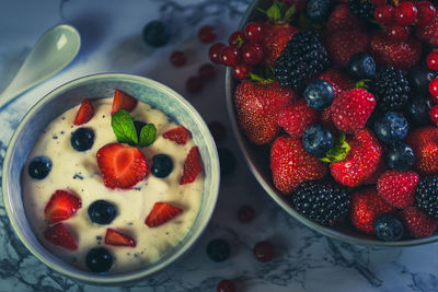 Berry breakfast with yogurt close-up