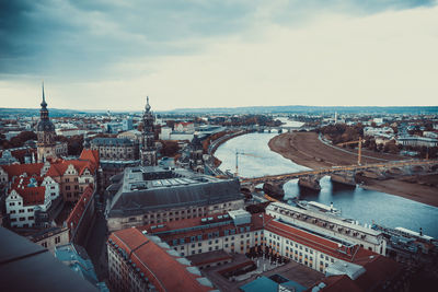 High angle view of buildings against sky in city