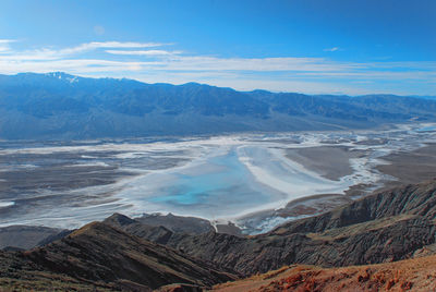 Aerial view of snowcapped mountains against sky