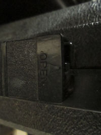 High angle view of text on old box