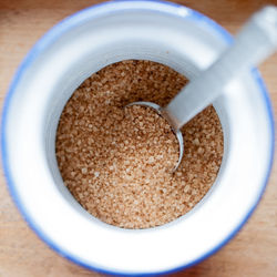 High angle view of coffee on table