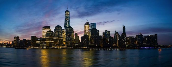 Manhattan lit up at dusk