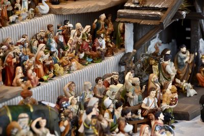 High angle view of christmas memory figures