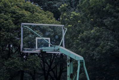 High angle view of basketball hoop in forest