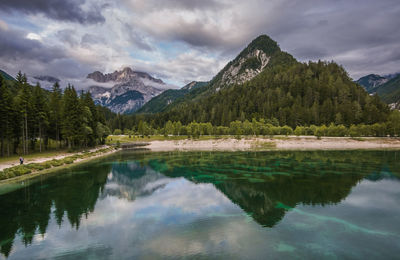 Amazing view of alpine lake in slovenia, kranjska gora