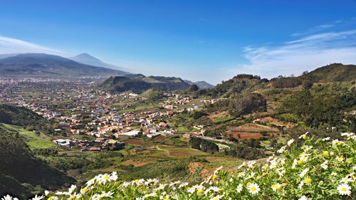 Aerial view of townscape against sky