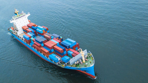 High angle view of ship in sea