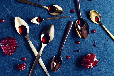 High angle view of fruits on table