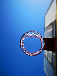 Low angle view of basketball hoop against clear sky