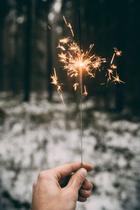 Low angle view of hand holding fireworks