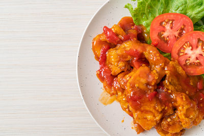 Directly above shot of food in plate on table