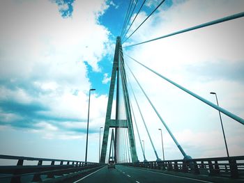 Low angle view of bridge against cloudy sky