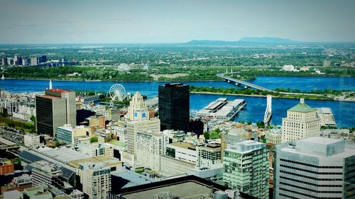 High angle view of city buildings