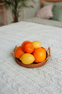 High angle view of fruits on table