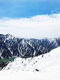 Scenic view of snowcapped mountains against sky