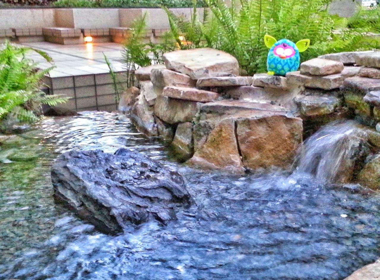 water, flowing water, rock - object, flowing, motion, waterfront, built structure, day, stream, outdoors, plant, waterfall, nature, architecture, reflection, stone - object, fountain, no people, splashing, river