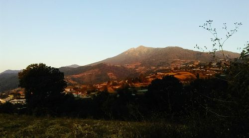 Scenic view of mountains against clear sky