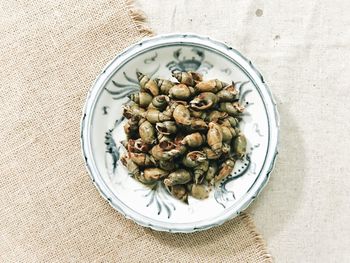 High angle view of food in plate on table