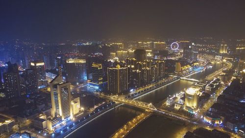 Aerial view of city at night