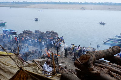 High angle view of people on beach