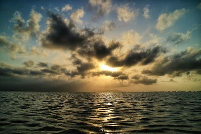 Scenic view of sea against cloudy sky