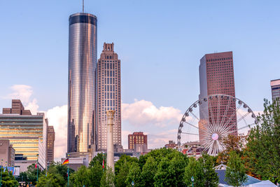 Low angle view of modern buildings against sky