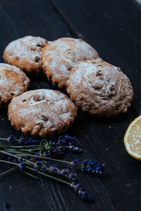 High angle view of bread on table