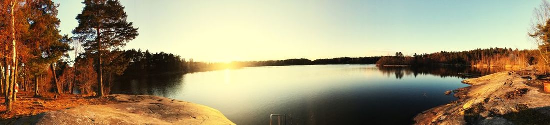 Scenic view of lake against clear sky