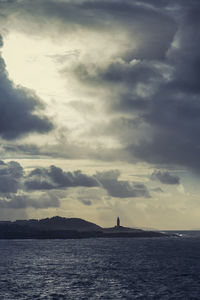 Scenic shot of calm sea against cloudy sky