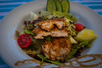 High angle view of meal served in plate