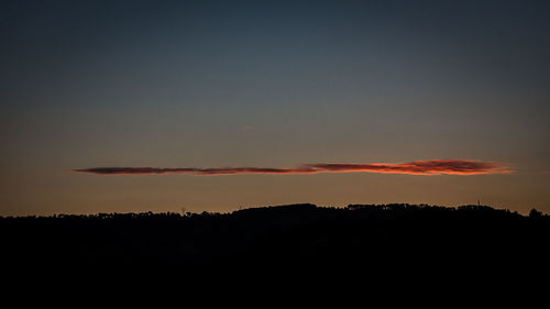Scenic view of silhouette field against sky at sunset