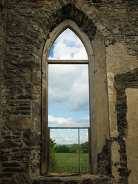 Buildings seen through window