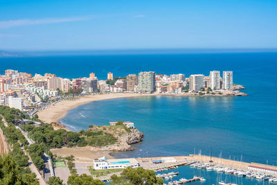 High angle view of buildings in city