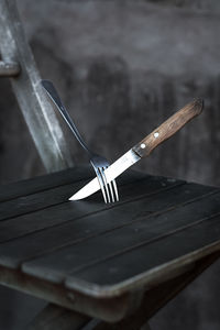 High angle view of cutlery on table