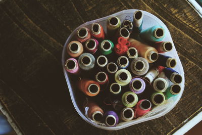 Close-up high angle view of multi colored pencils