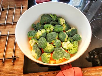 High angle view of vegetables in bowl on table