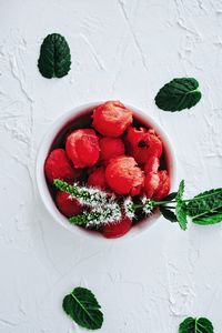 Directly above shot of strawberries on table