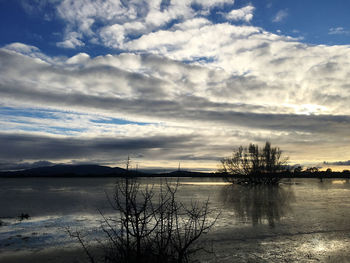 Scenic view of lake against sky during sunset