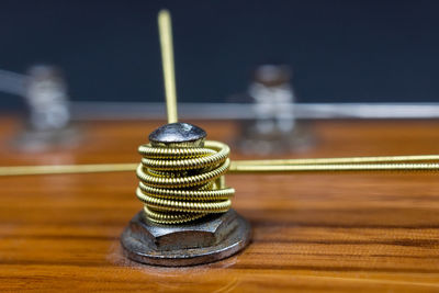 Close-up of coins on table