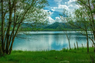 Scenic view of lake against sky