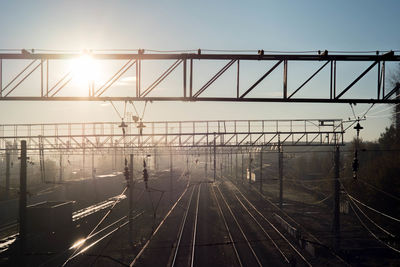 Railroad tracks against clear sky