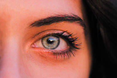 Cropped image of woman eye during sunset